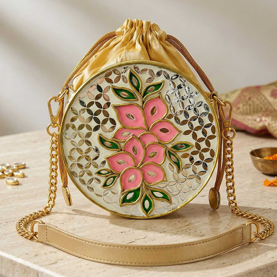 Handcrafted Round Gulzaar Lippan Art Potli Sling Bag