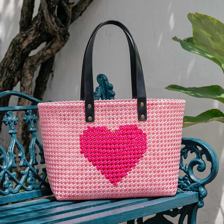 Pink Heart Mukhya Knot Handmade Koodai Tote Bag