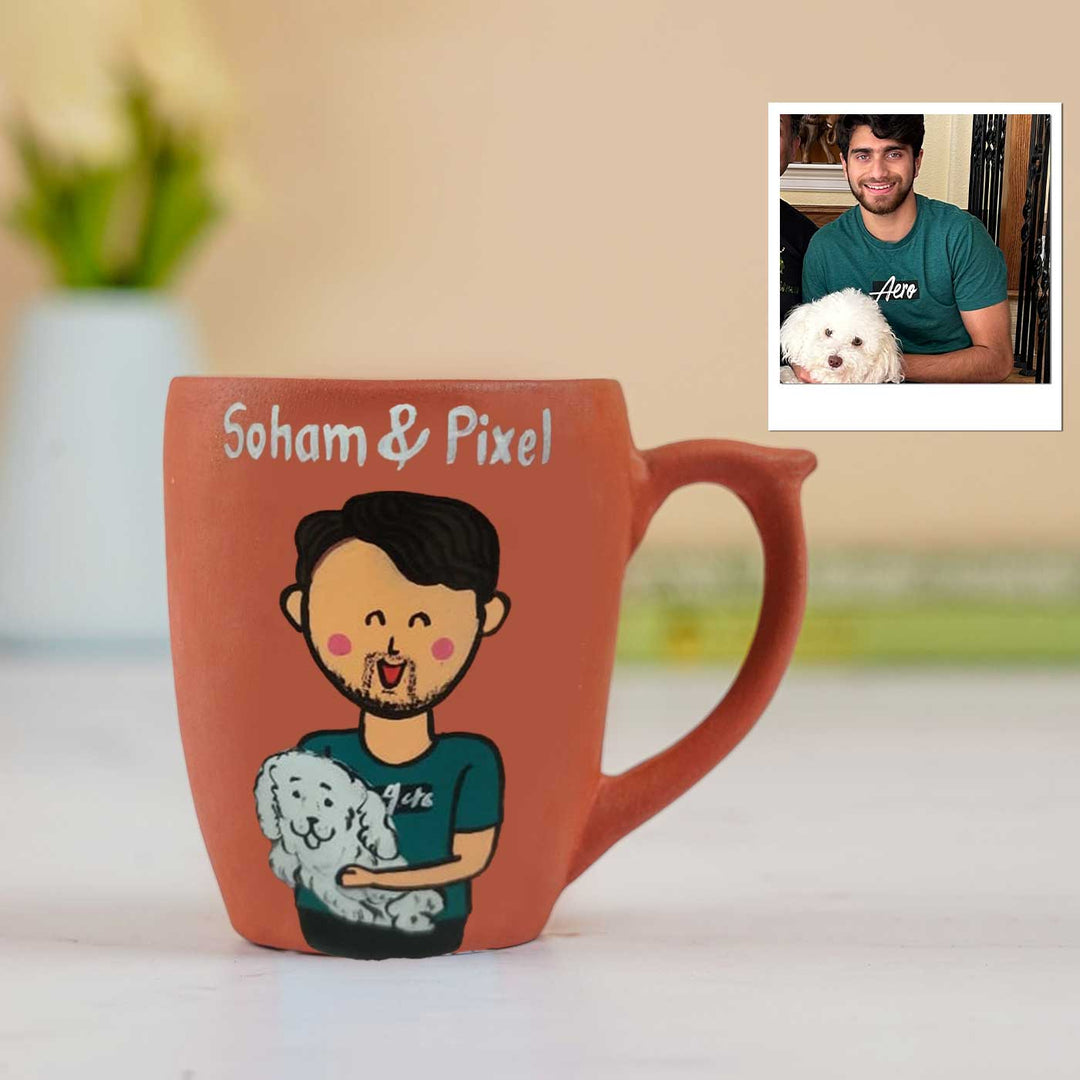 Handpainted Personalised 3D Terracotta Mug with Caricatures