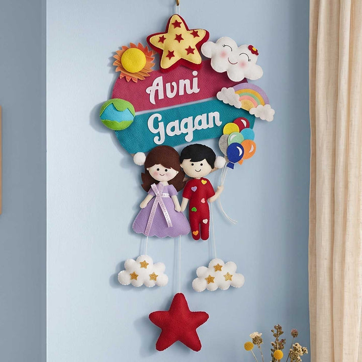 Personalised Felt Sibling Hanging Name Plate