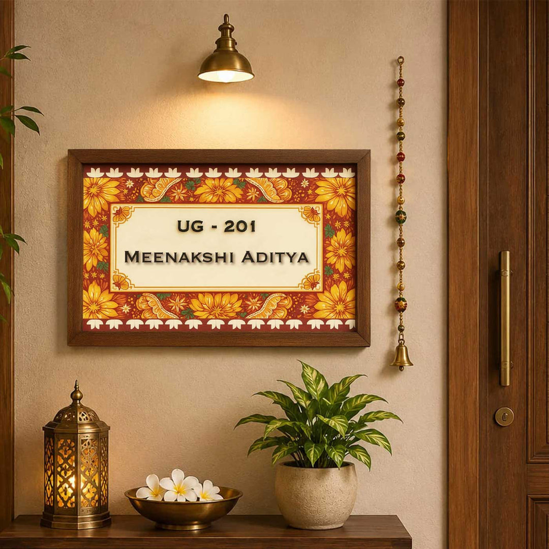 Personalized Phool Printed Wooden & Acrylic Name Plate with 3D Letters