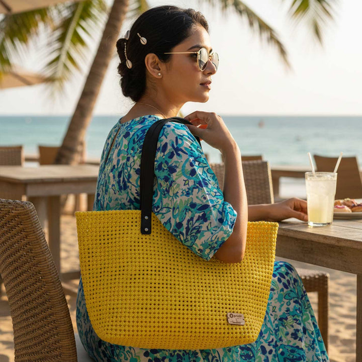 Yellow Solid Mukhya Knot Handmade Koodai Beach Bag
