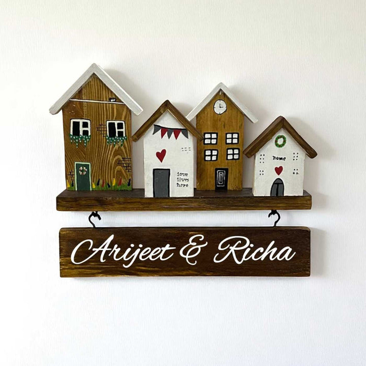 Personalized Brown & White Miniature House Wooden Name Plate