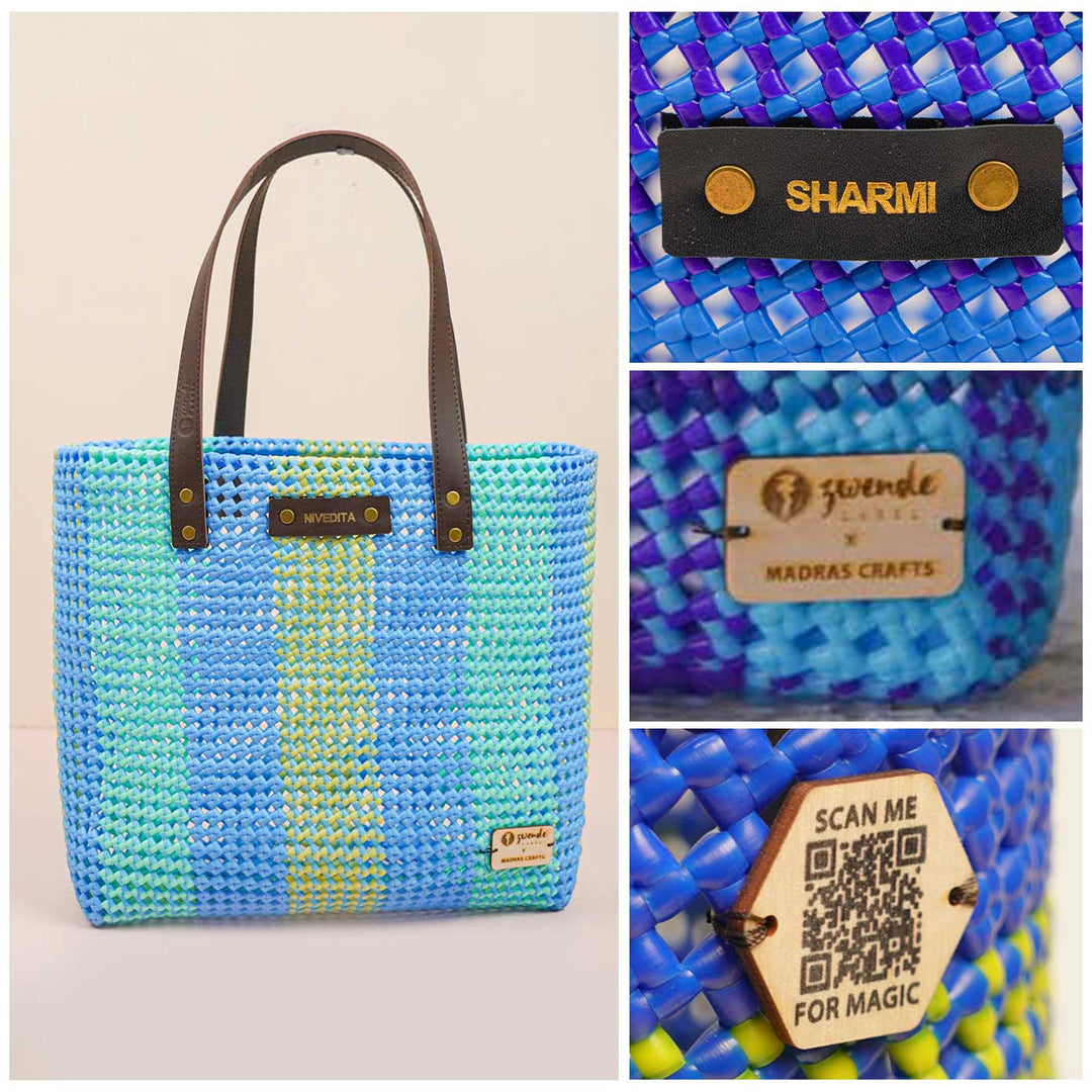 Pastel Stripes Handmade Wire Koodai Tote Bag