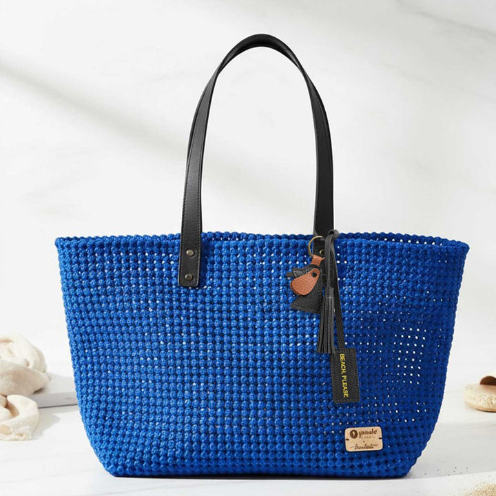 Blue Solid Mukhya Knot Handmade Koodai Beach Bag