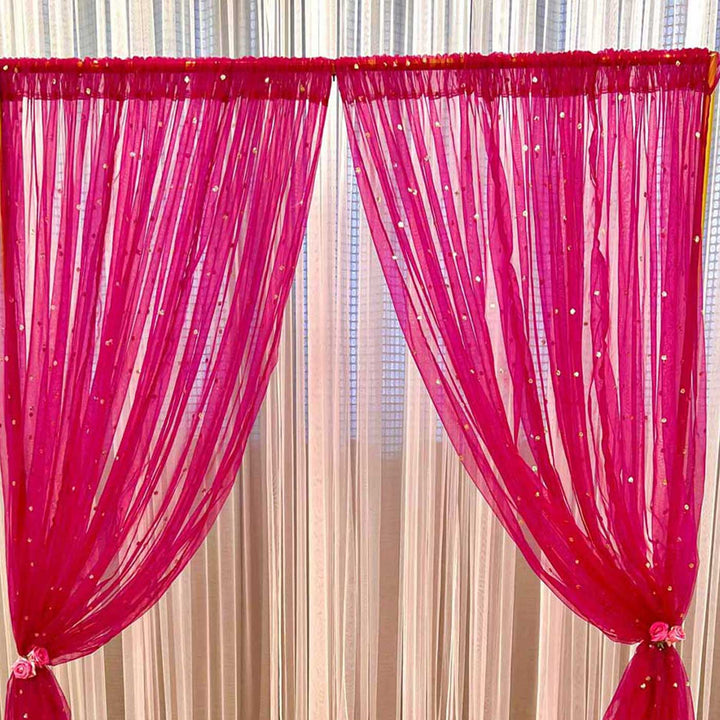 Reusable Sheer Pink Net Backdrop Drape, Ready-to-Hang for Haldi, Mehndi & Pooja Decor