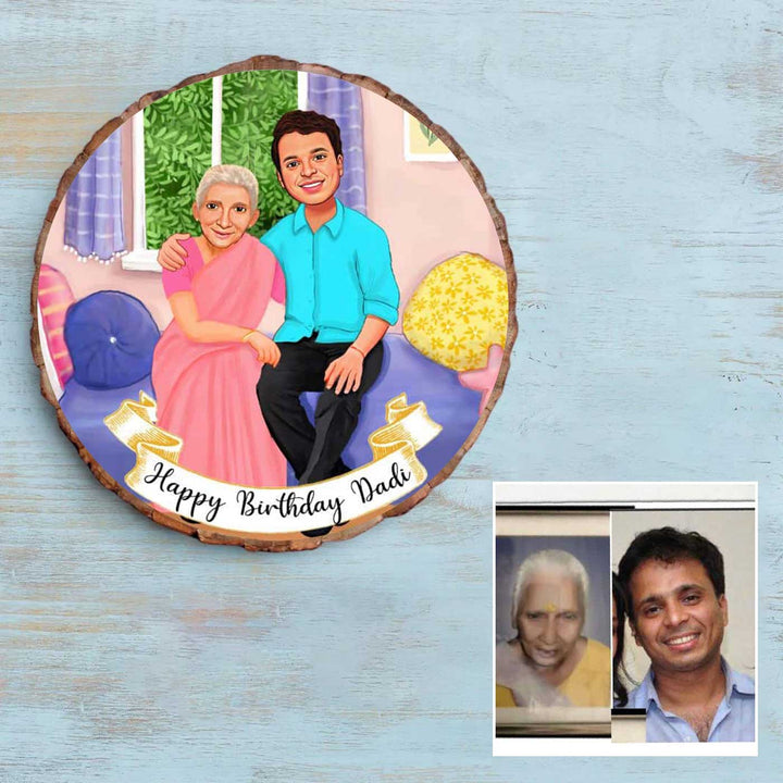 Photo Caricature Bark Nameplate with Stand