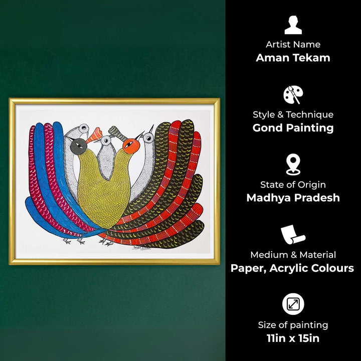 11 x 15 Inch | Colours of Togetherness | Original Hand Painted Tribal Gond Art Painting | Acrylic Paints On Paper