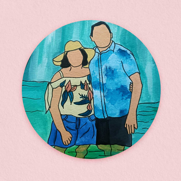 Photo Personalized Hand-Painted Couples Theme MDF Wood Fridge Magnet