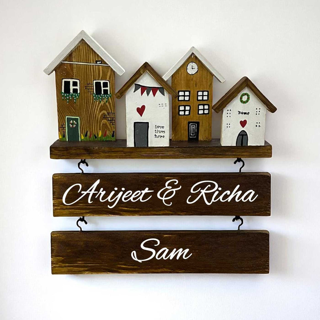 Personalized Brown & White Miniature House Wooden Name Plate