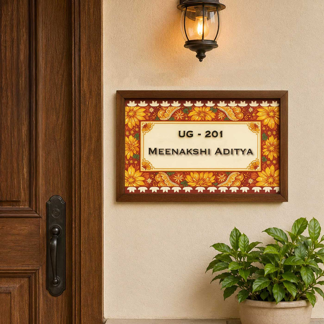 Personalized Phool Printed Wooden & Acrylic Name Plate with 3D Letters