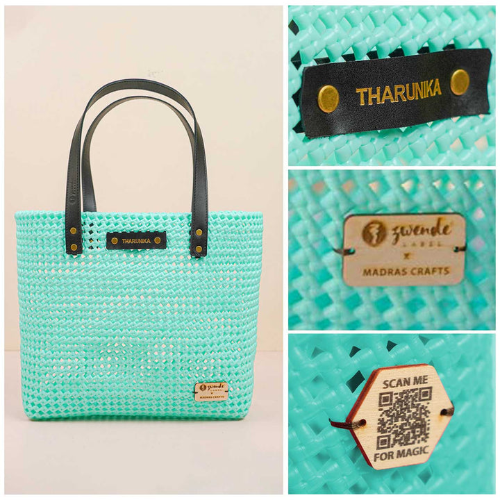 Pastel Blue Monocolor Handmade Wire Koodai Tote Bag