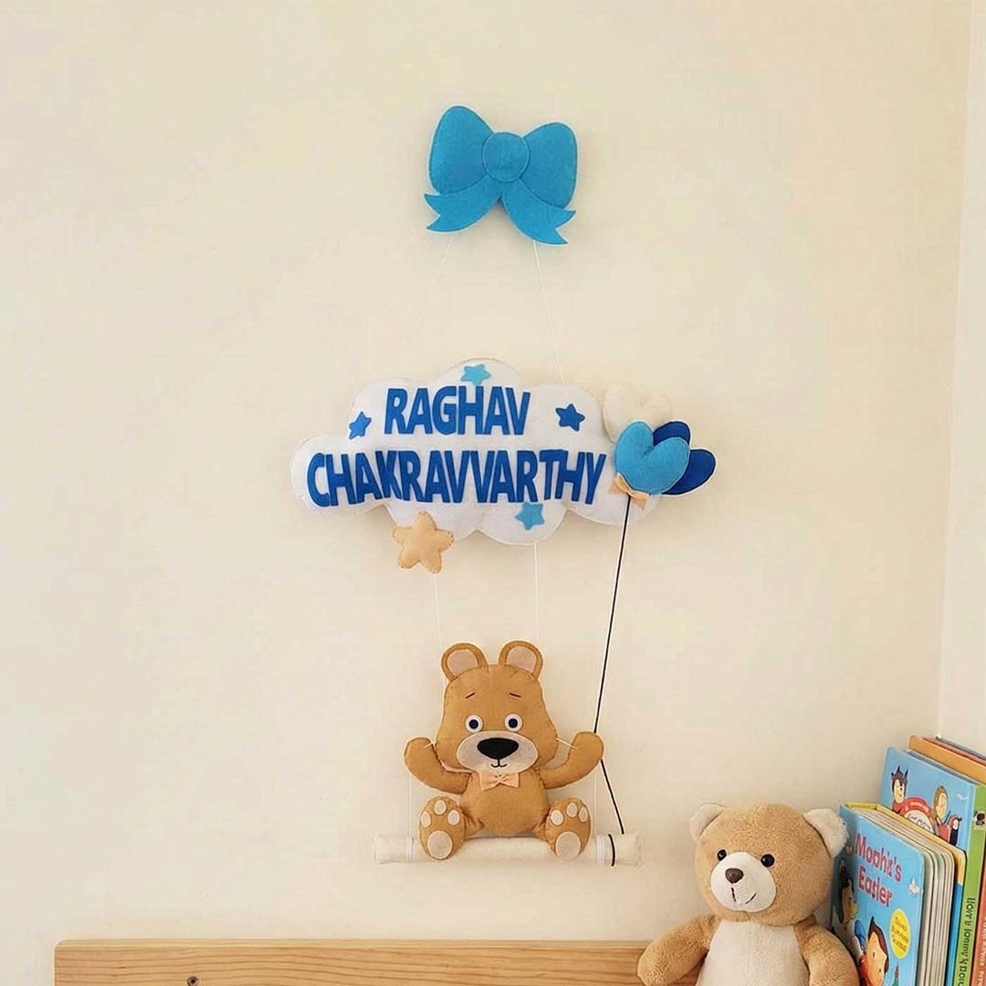 Personalized Teddy & Cloud Theme Felt Kids Name Plate