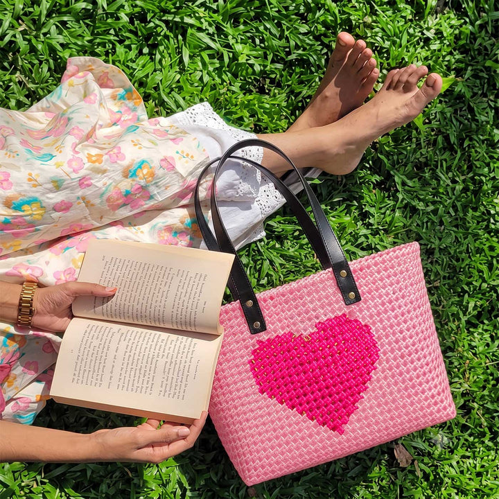 Pink Heart Mukhya Knot Handmade Koodai Tote Bag