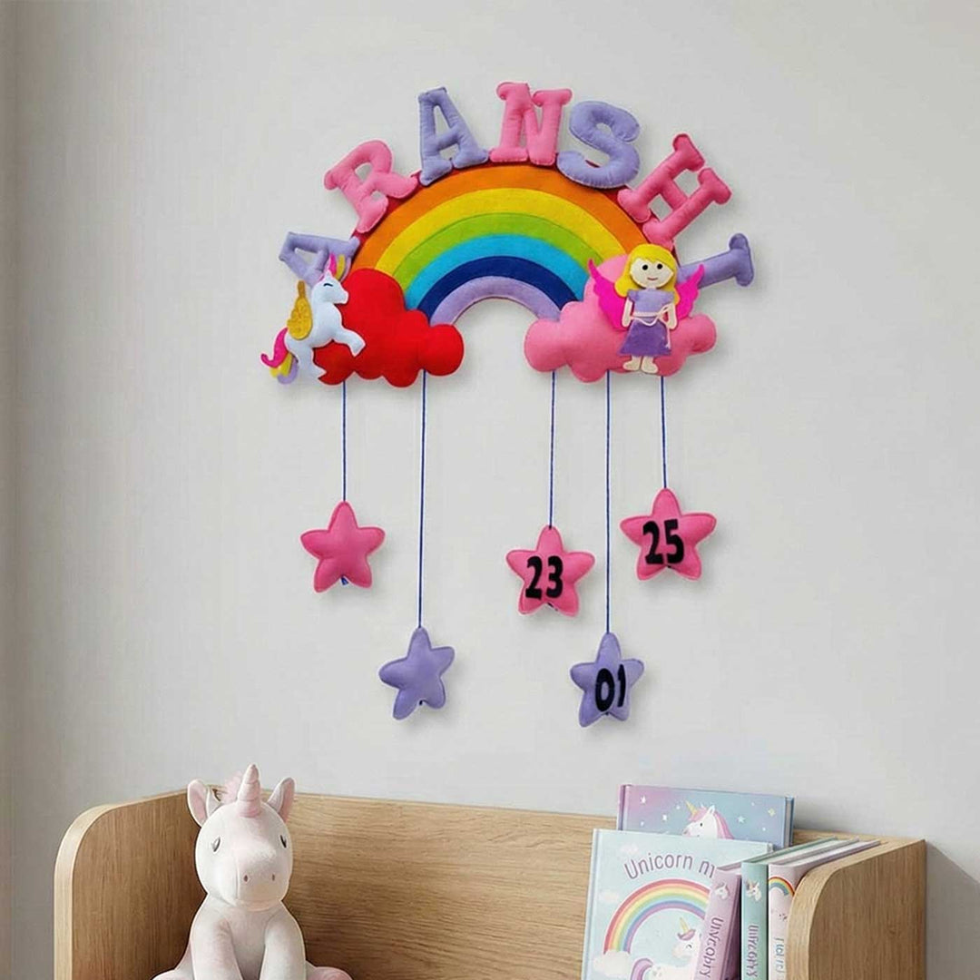 Personalized Rainbow & Unicorn Theme Felt Kids Name Plate