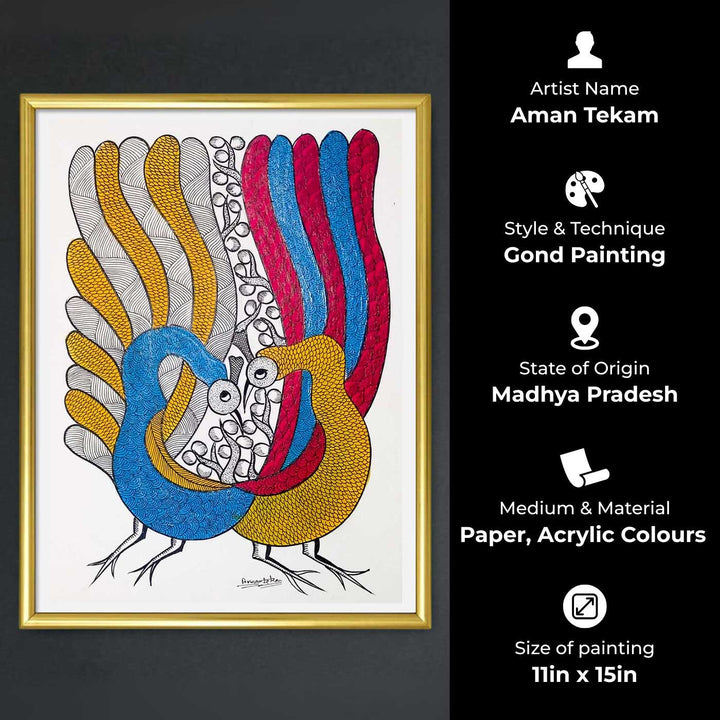 11 x 15 Inch | The Dance Of Togetherness | Original Hand Painted Tribal Gond Art Painting | Acrylic Paints On Paper