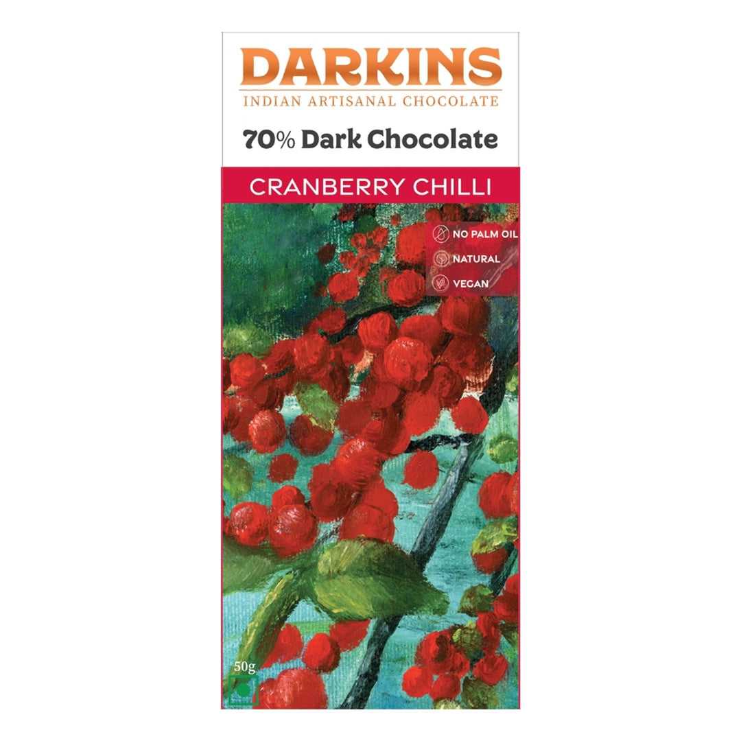 Vegan & Gluten Free | 70% Dark Chocolate with Cranberry & Bhut Jholokia Chilli