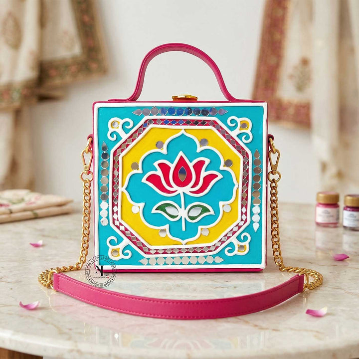 Handcrafted Mini Lotus Lippan Art Box Bag