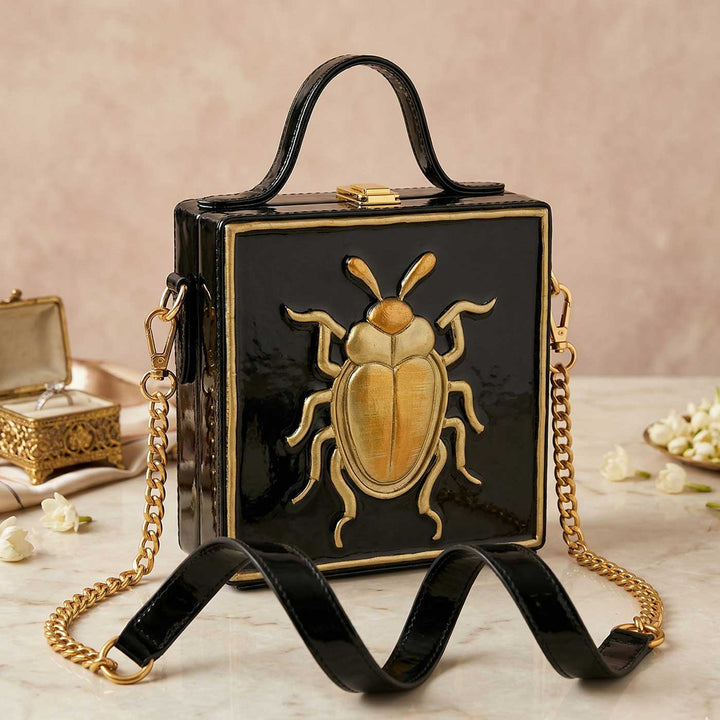 Handcrafted Mini Bettle Lippan Art Square Box Bag