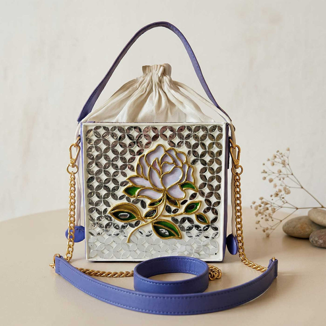 Handcrafted Lilac Rose Lippan Art Potli Sling Bag