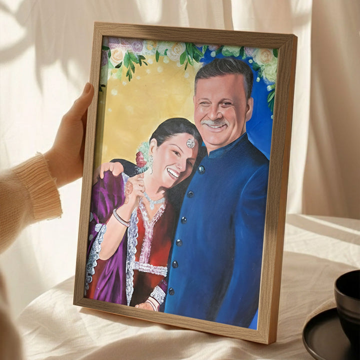 Photo Personalized Hand Painted Portrait With Premium Wooden Frame