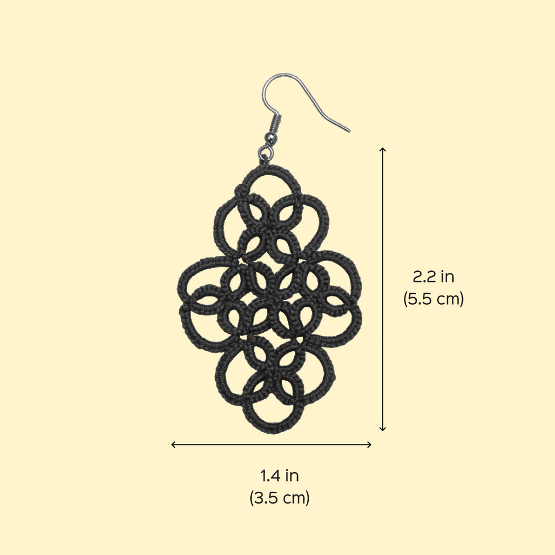 Handmade Tatting Blue Diamond Shaped Cotton Earrings