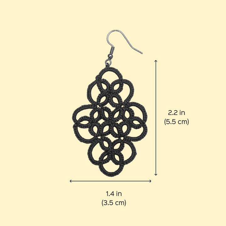 Handmade Tatting Blue Diamond Shaped Cotton Earrings