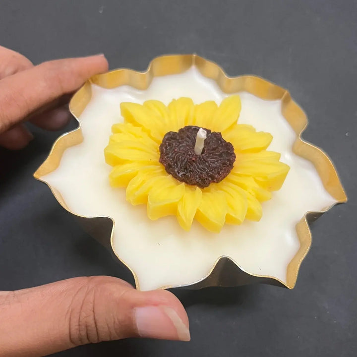 Handmade Lotus Shaped Urli With Sunflower Wax Scented Candle
