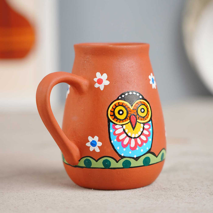 Hand-Painted Owl Theme Terracotta Mug