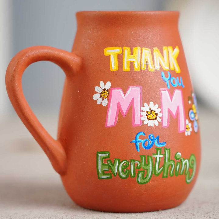 Hand-Painted Floral Theme Terracotta Mug For Mothers