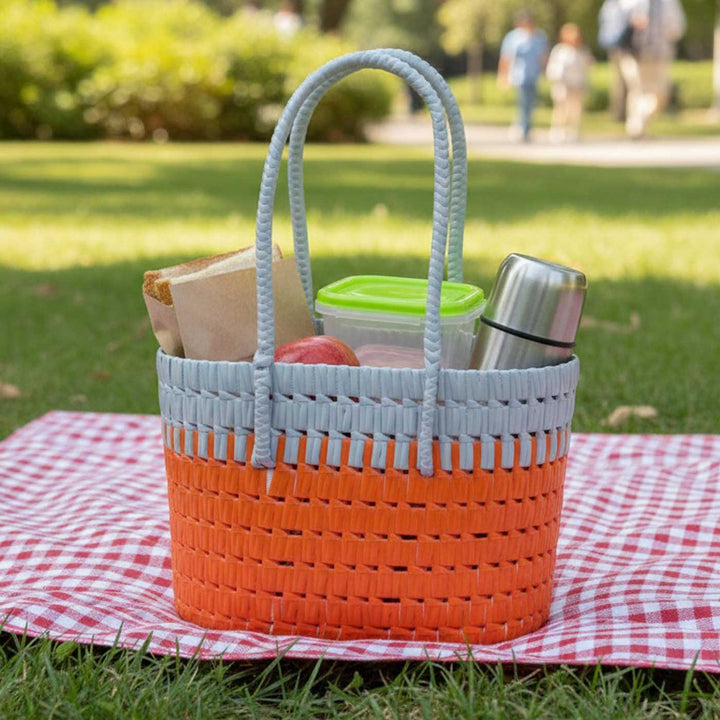 Handmade Traditional Plastic Tape Wire Grey And Red Koodai Lunch Bag