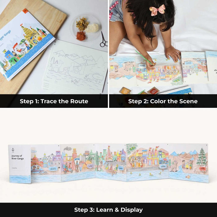 Ganga Rivers of India DIY Kit | 11 Coloring Templates, 1 Map Of India And Instruction Sheet