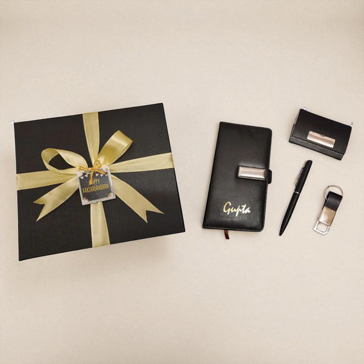 4 Piece Premium Dairy Set Rakhi Gift | Includes Dairy , Pen, Key holder, Visiting Card Holder