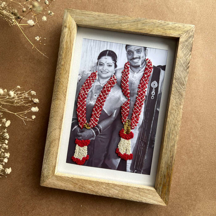 Garland Style Hand Embroidered Photo With Wooden Frame
