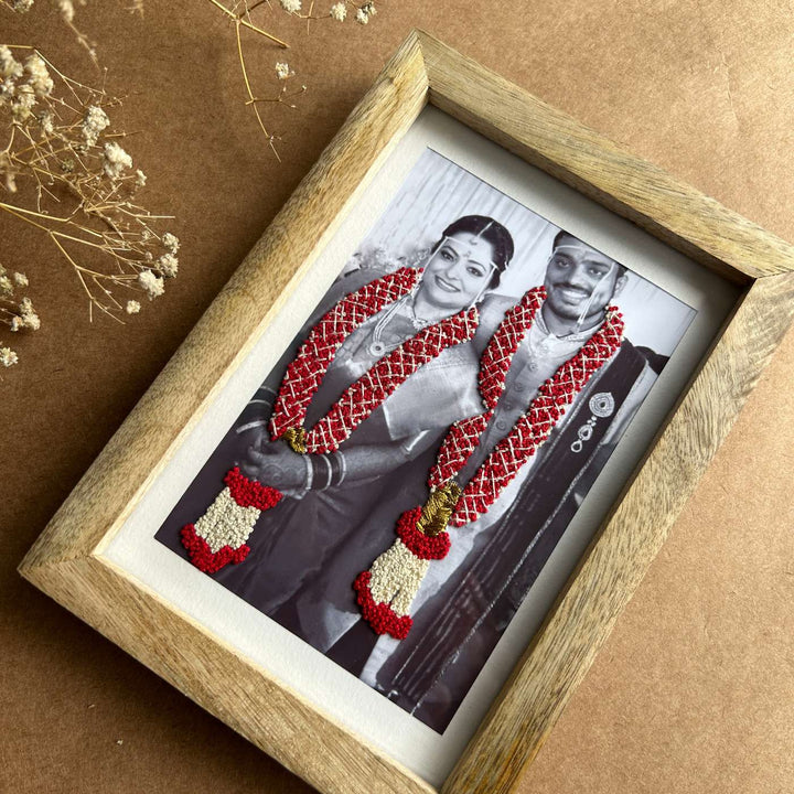 Garland Style Hand Embroidered Photo With Wooden Frame