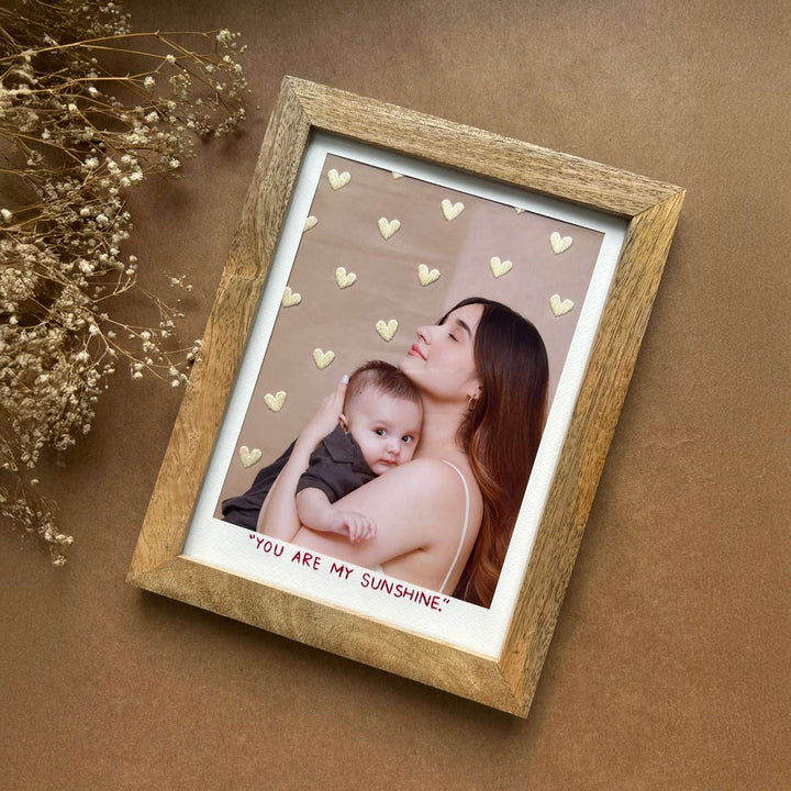 Yellow Heart Design Hand Embroidered Photo With Wooden Frame