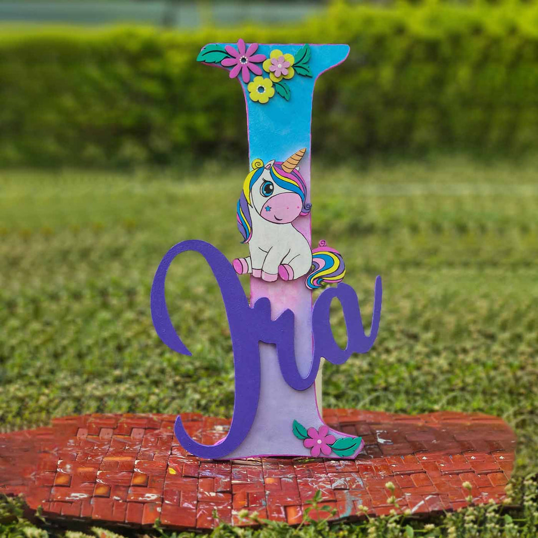 Unicorn Themed Monogram Kids Name Plate