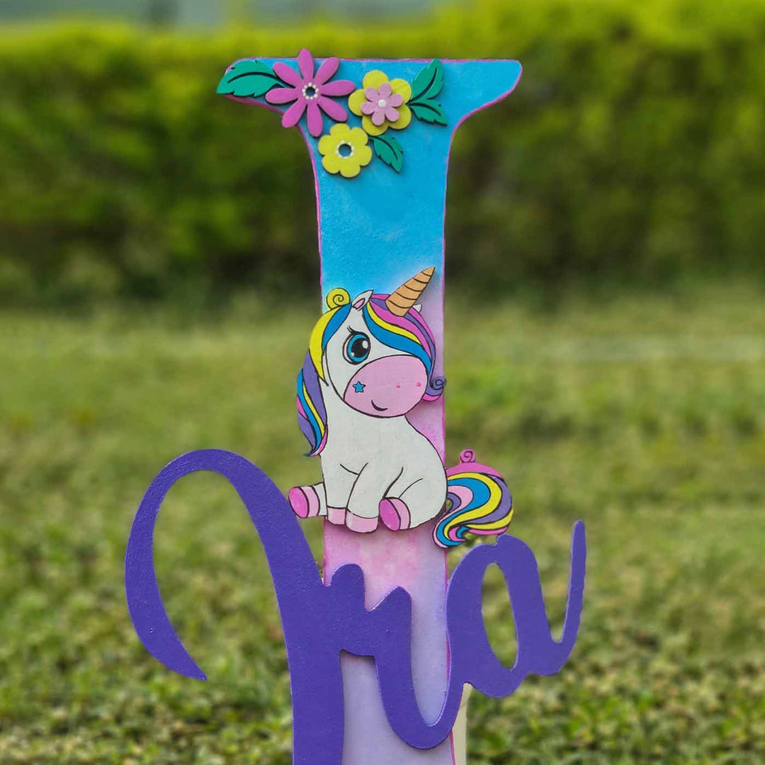 Unicorn Themed Monogram Kids Name Plate