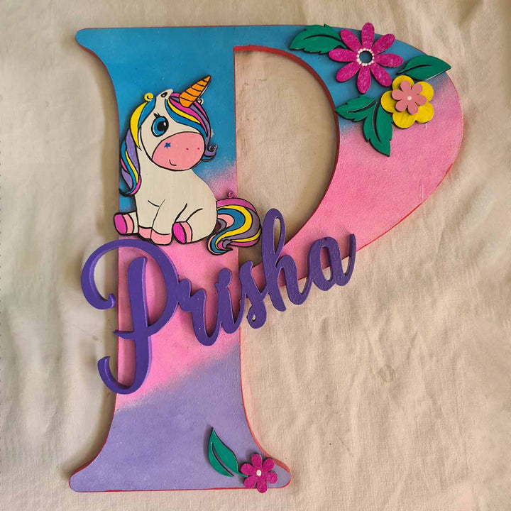 Unicorn Themed Monogram Kids Name Plate