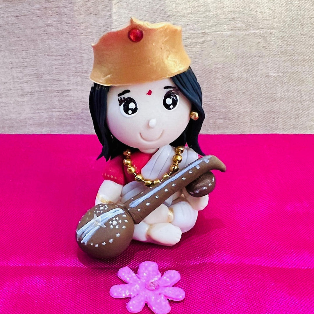 Handmade Miniature Saraswati Clay Golu Doll For Festive Decor