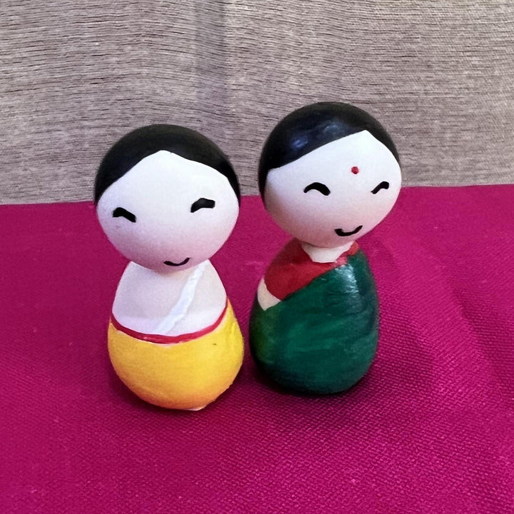 Set of 2 | Handmade Miniature Traditional Couple Clay Golu Dolls For Festive Decor