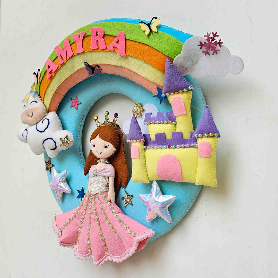 Handcrafted Personalized Unicorn & Princess Felt Nameplate For Girls