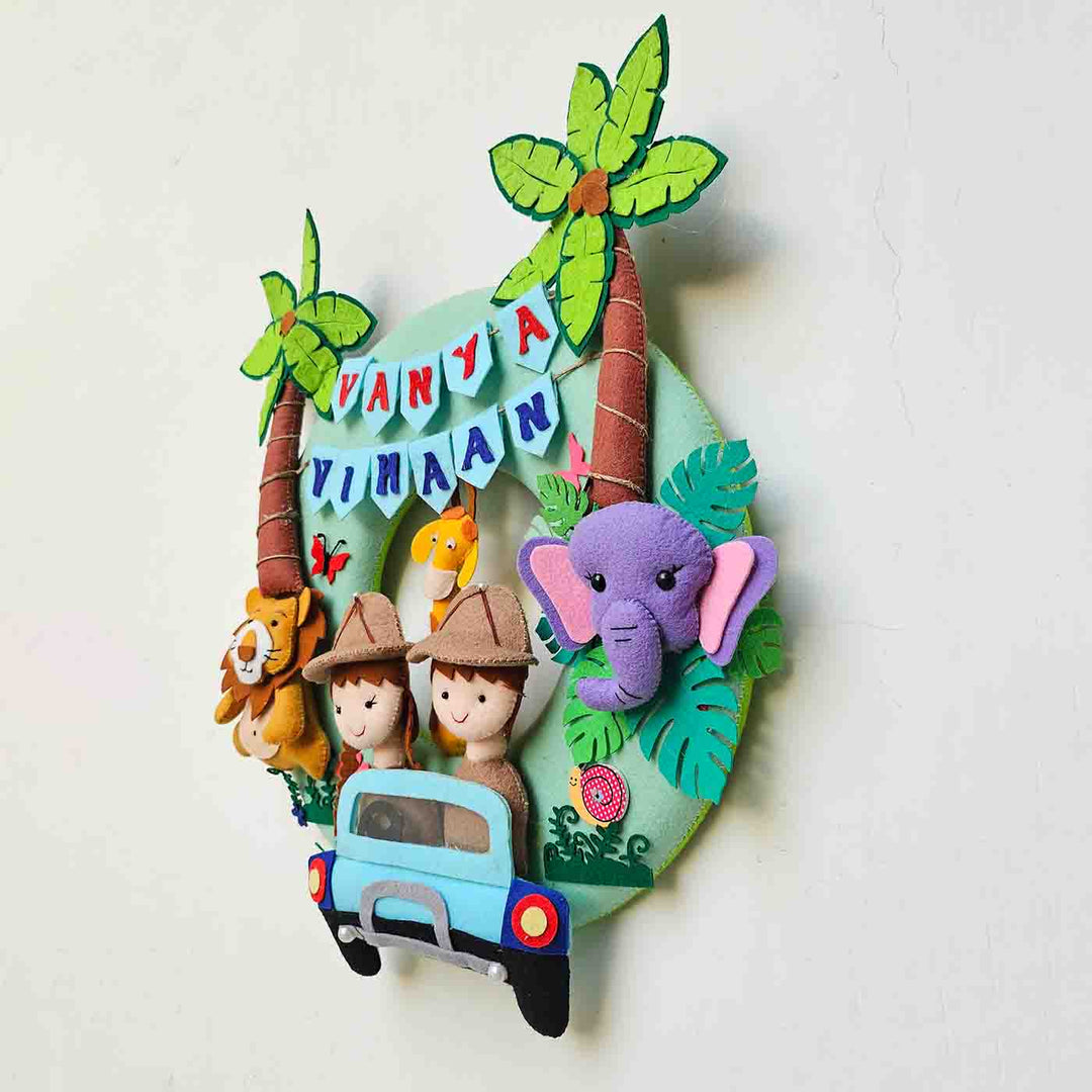 Handcrafted Personalized Jungle Safari Felt Nameplate For Siblings