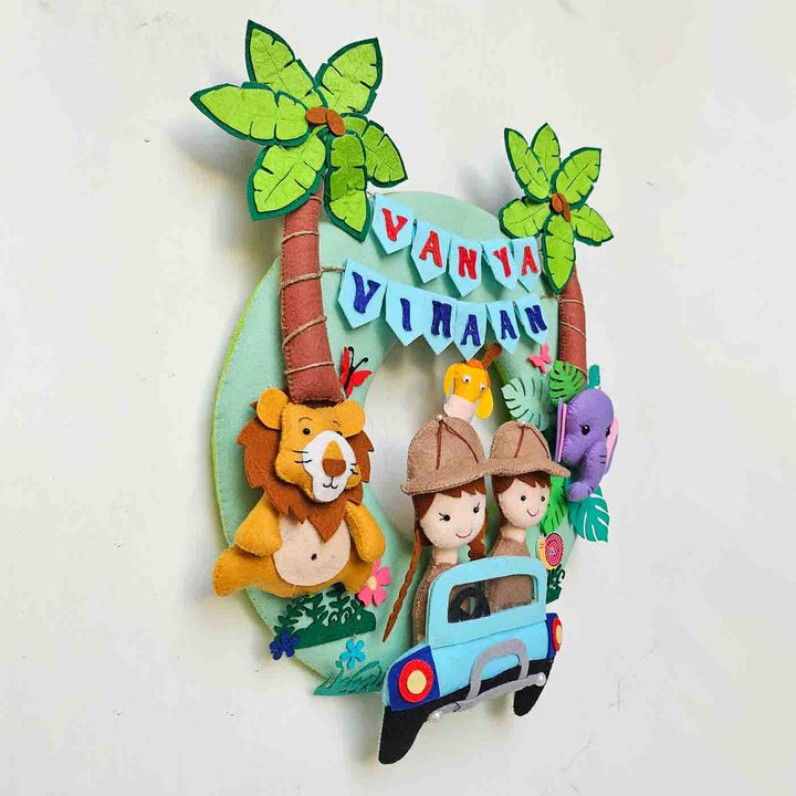 Handcrafted Personalized Jungle Safari Felt Nameplate For Siblings