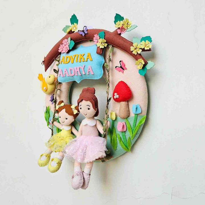 Handcrafted Personalized Spring Theme Felt Nameplate For Siblings