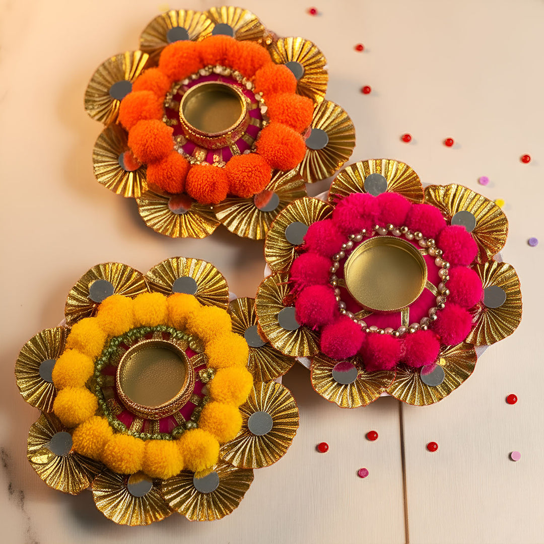 Orange, Pink & Yellow Round Tealight Holders | Set Of 3