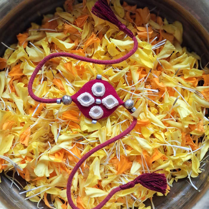 Handmade Mirror Work Earthy Tone Rakhi With Roli Chawal For Brother