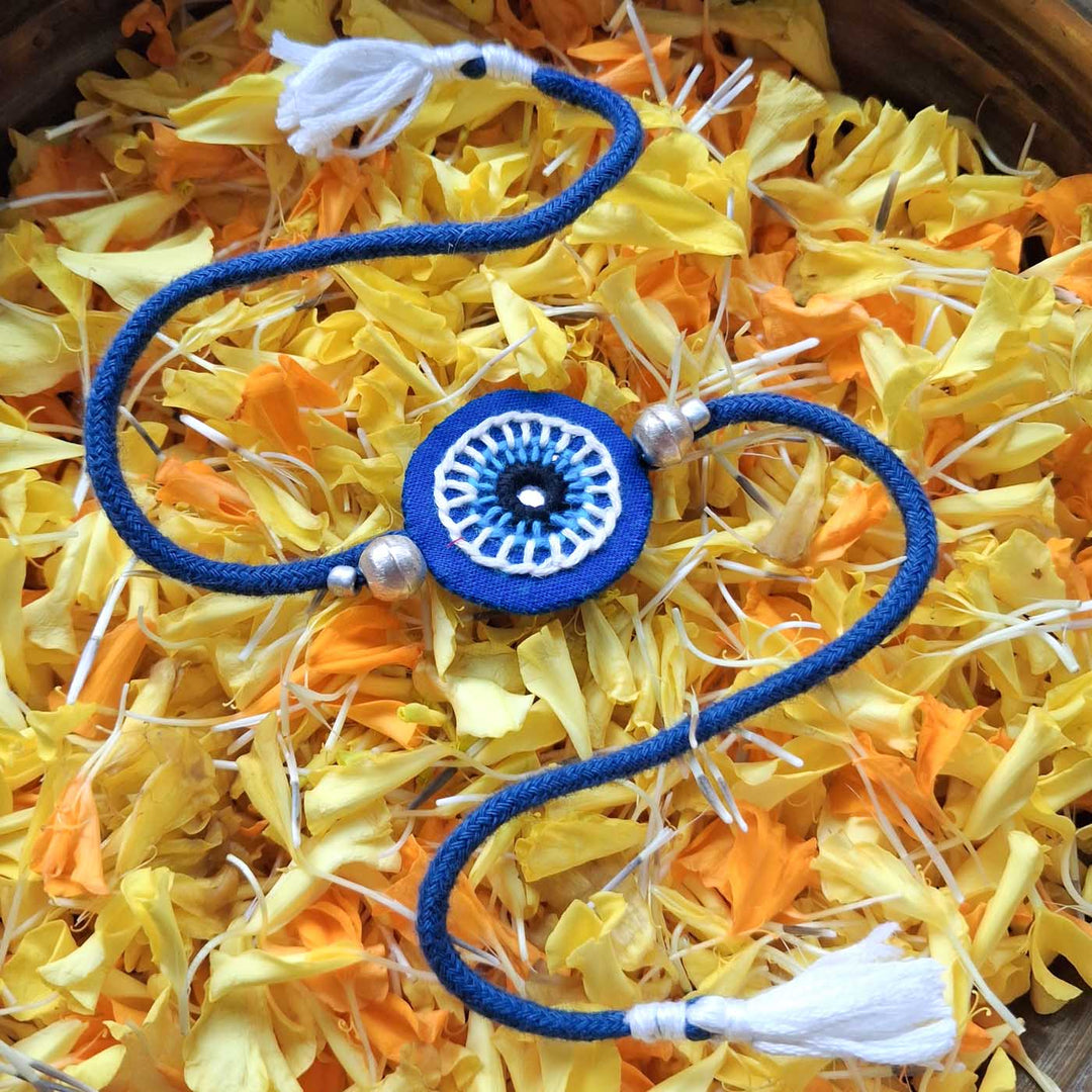 Handmade Mirror Work Nazar Na Lage Rakhi With Roli Chawal For Brother
