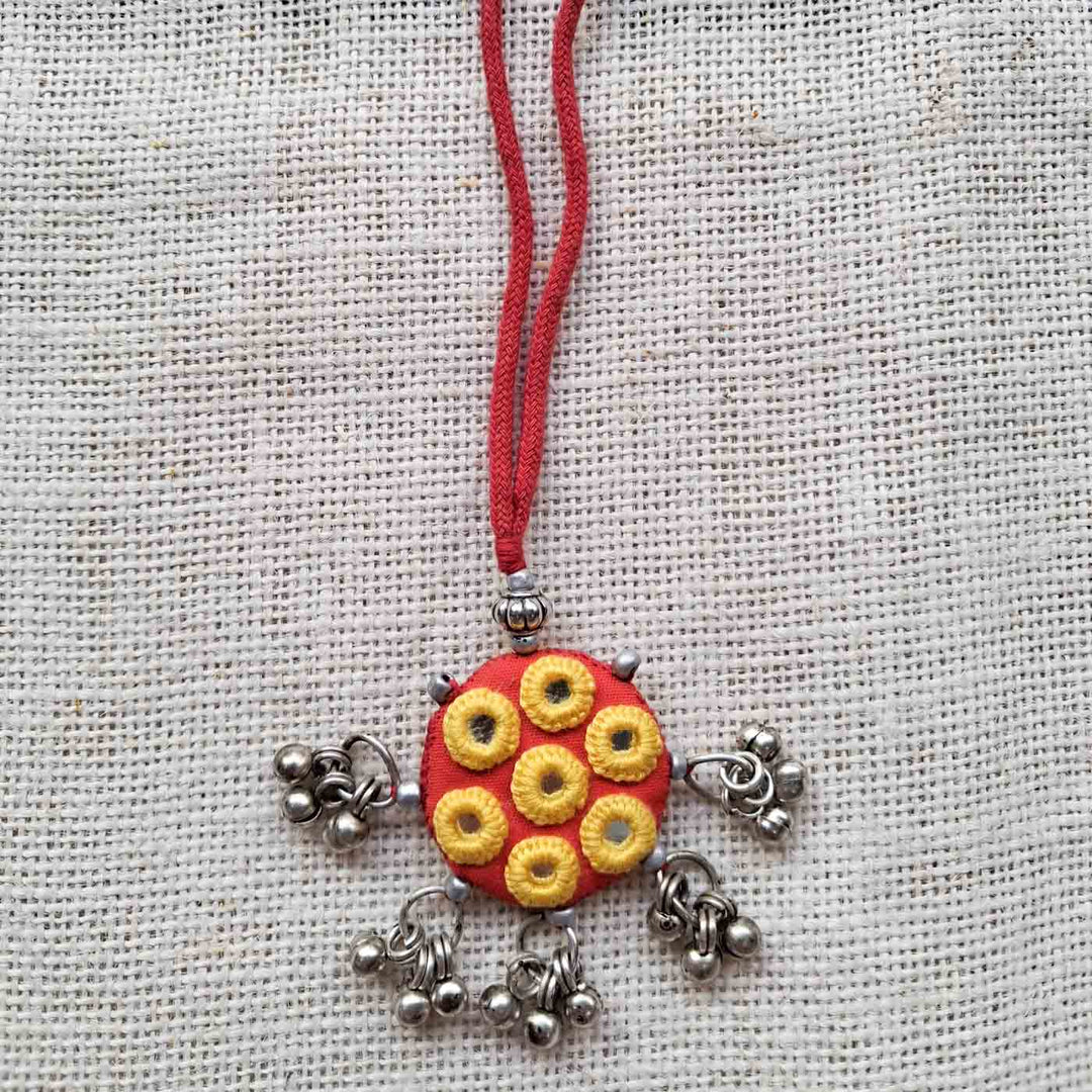 Handmade Mirror Work Ethnic Red Rakhi Lumba Set With Roli Chawal For Bhaiya Bhabhi | Set of 2