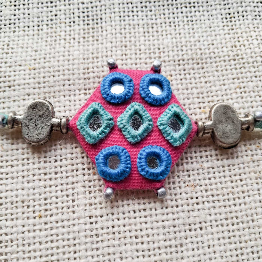 Handmade Mirror Work Teal Shaded Rakhi With Roli Chawal For Brother